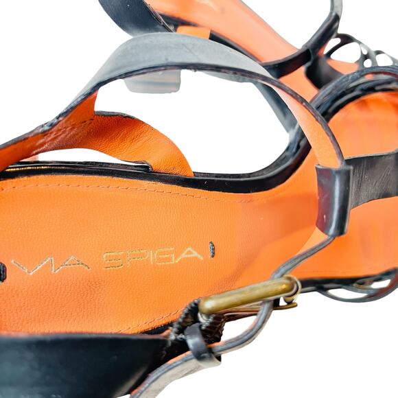 Via Spiga Black Leather Sandals Heels 8.5 - Picture 10 of 13